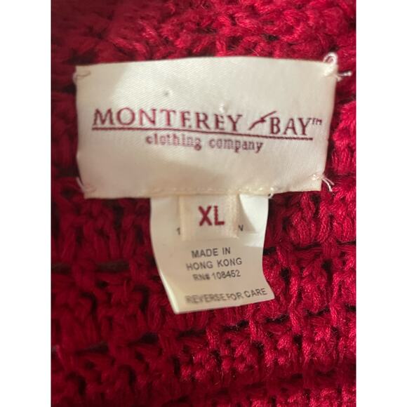 Monterey Bay Retro Cardigan Open Knit Sz XL Red Open Knit Sweater Grannycore - Picture 5 of 12